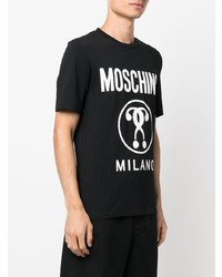 schwarzes und weißes bedrucktes T-Shirt mit einem Rundhalsausschnitt von Moschino