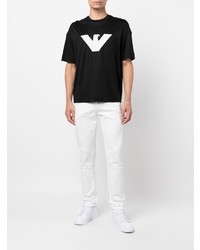 schwarzes und weißes bedrucktes T-Shirt mit einem Rundhalsausschnitt von Emporio Armani