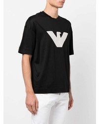 schwarzes und weißes bedrucktes T-Shirt mit einem Rundhalsausschnitt von Emporio Armani