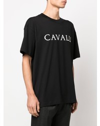 schwarzes und weißes bedrucktes T-Shirt mit einem Rundhalsausschnitt von Roberto Cavalli