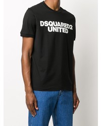 schwarzes und weißes bedrucktes T-Shirt mit einem Rundhalsausschnitt von DSQUARED2