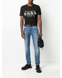 schwarzes und weißes bedrucktes T-Shirt mit einem Rundhalsausschnitt von Dolce & Gabbana