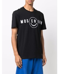 schwarzes und weißes bedrucktes T-Shirt mit einem Rundhalsausschnitt von Moschino