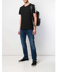 schwarzes und weißes bedrucktes T-Shirt mit einem Rundhalsausschnitt von VERSACE JEANS COUTURE