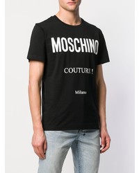 schwarzes und weißes bedrucktes T-Shirt mit einem Rundhalsausschnitt von Moschino