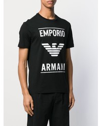 schwarzes und weißes bedrucktes T-Shirt mit einem Rundhalsausschnitt von Emporio Armani