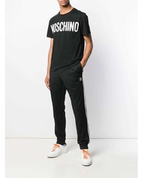 schwarzes und weißes bedrucktes T-Shirt mit einem Rundhalsausschnitt von Moschino