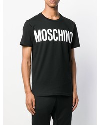 schwarzes und weißes bedrucktes T-Shirt mit einem Rundhalsausschnitt von Moschino