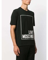 schwarzes und weißes bedrucktes T-Shirt mit einem Rundhalsausschnitt von Love Moschino