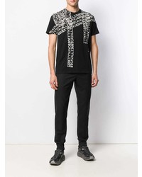 schwarzes und weißes bedrucktes T-Shirt mit einem Rundhalsausschnitt von Just Cavalli