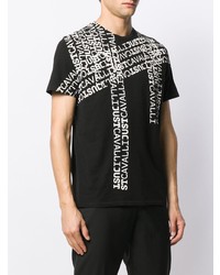 schwarzes und weißes bedrucktes T-Shirt mit einem Rundhalsausschnitt von Just Cavalli