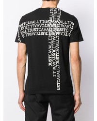 schwarzes und weißes bedrucktes T-Shirt mit einem Rundhalsausschnitt von Just Cavalli