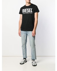 schwarzes und weißes bedrucktes T-Shirt mit einem Rundhalsausschnitt von Diesel