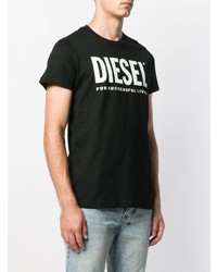 schwarzes und weißes bedrucktes T-Shirt mit einem Rundhalsausschnitt von Diesel