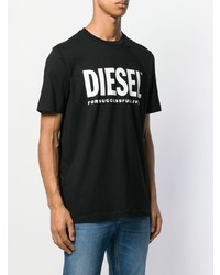 schwarzes und weißes bedrucktes T-Shirt mit einem Rundhalsausschnitt von Diesel