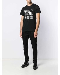 schwarzes und weißes bedrucktes T-Shirt mit einem Rundhalsausschnitt von Diesel