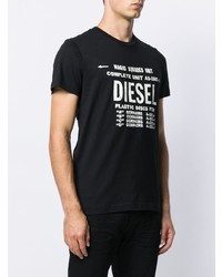 schwarzes und weißes bedrucktes T-Shirt mit einem Rundhalsausschnitt von Diesel