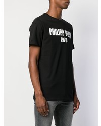 schwarzes und weißes bedrucktes T-Shirt mit einem Rundhalsausschnitt von Philipp Plein