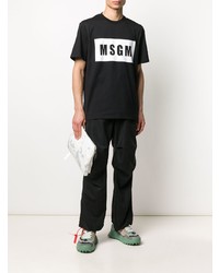 schwarzes und weißes bedrucktes T-Shirt mit einem Rundhalsausschnitt von MSGM