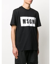 schwarzes und weißes bedrucktes T-Shirt mit einem Rundhalsausschnitt von MSGM