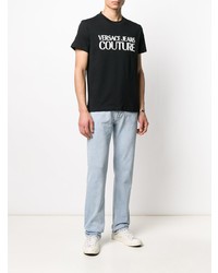 schwarzes und weißes bedrucktes T-Shirt mit einem Rundhalsausschnitt von VERSACE JEANS COUTURE