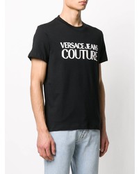 schwarzes und weißes bedrucktes T-Shirt mit einem Rundhalsausschnitt von VERSACE JEANS COUTURE