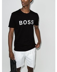 schwarzes und weißes bedrucktes T-Shirt mit einem Rundhalsausschnitt von BOSS