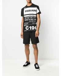 schwarzes und weißes bedrucktes T-Shirt mit einem Rundhalsausschnitt von DSQUARED2