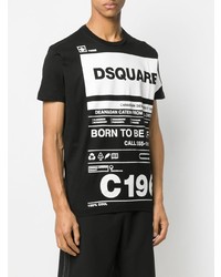 schwarzes und weißes bedrucktes T-Shirt mit einem Rundhalsausschnitt von DSQUARED2