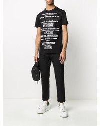 schwarzes und weißes bedrucktes T-Shirt mit einem Rundhalsausschnitt von VERSACE JEANS COUTURE