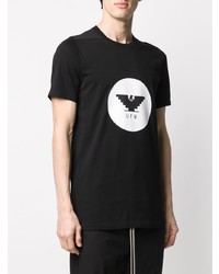 schwarzes und weißes bedrucktes T-Shirt mit einem Rundhalsausschnitt von Rick Owens