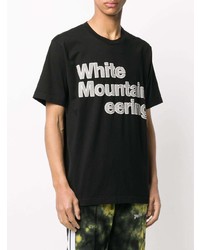 schwarzes und weißes bedrucktes T-Shirt mit einem Rundhalsausschnitt von White Mountaineering