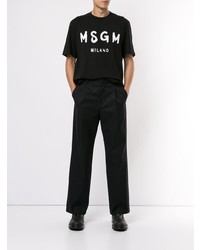 schwarzes und weißes bedrucktes T-Shirt mit einem Rundhalsausschnitt von MSGM