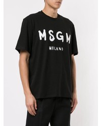 schwarzes und weißes bedrucktes T-Shirt mit einem Rundhalsausschnitt von MSGM