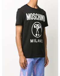 schwarzes und weißes bedrucktes T-Shirt mit einem Rundhalsausschnitt von Moschino