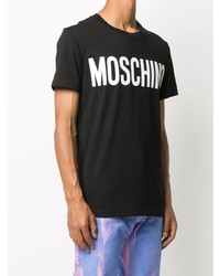 schwarzes und weißes bedrucktes T-Shirt mit einem Rundhalsausschnitt von Moschino