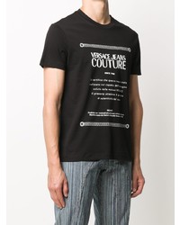 schwarzes und weißes bedrucktes T-Shirt mit einem Rundhalsausschnitt von VERSACE JEANS COUTURE