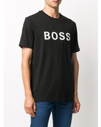 schwarzes und weißes bedrucktes T-Shirt mit einem Rundhalsausschnitt von BOSS HUGO BOSS