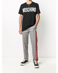 schwarzes und weißes bedrucktes T-Shirt mit einem Rundhalsausschnitt von Moschino