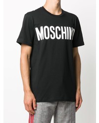 schwarzes und weißes bedrucktes T-Shirt mit einem Rundhalsausschnitt von Moschino