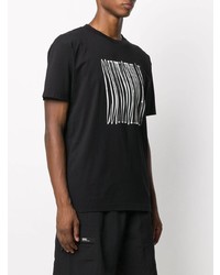 schwarzes und weißes bedrucktes T-Shirt mit einem Rundhalsausschnitt von Marcelo Burlon County of Milan