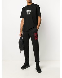 schwarzes und weißes bedrucktes T-Shirt mit einem Rundhalsausschnitt von Emporio Armani