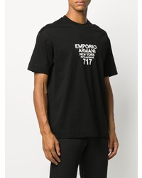 schwarzes und weißes bedrucktes T-Shirt mit einem Rundhalsausschnitt von Emporio Armani