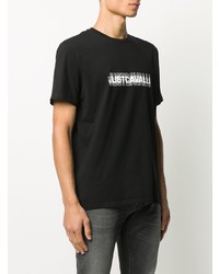 schwarzes und weißes bedrucktes T-Shirt mit einem Rundhalsausschnitt von Just Cavalli