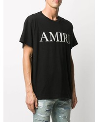 schwarzes und weißes bedrucktes T-Shirt mit einem Rundhalsausschnitt von Amiri