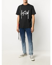 schwarzes und weißes bedrucktes T-Shirt mit einem Rundhalsausschnitt von MSGM