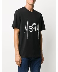 schwarzes und weißes bedrucktes T-Shirt mit einem Rundhalsausschnitt von MSGM