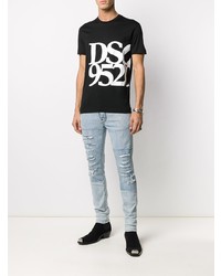 schwarzes und weißes bedrucktes T-Shirt mit einem Rundhalsausschnitt von DSQUARED2