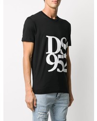 schwarzes und weißes bedrucktes T-Shirt mit einem Rundhalsausschnitt von DSQUARED2