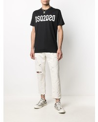 schwarzes und weißes bedrucktes T-Shirt mit einem Rundhalsausschnitt von DSQUARED2